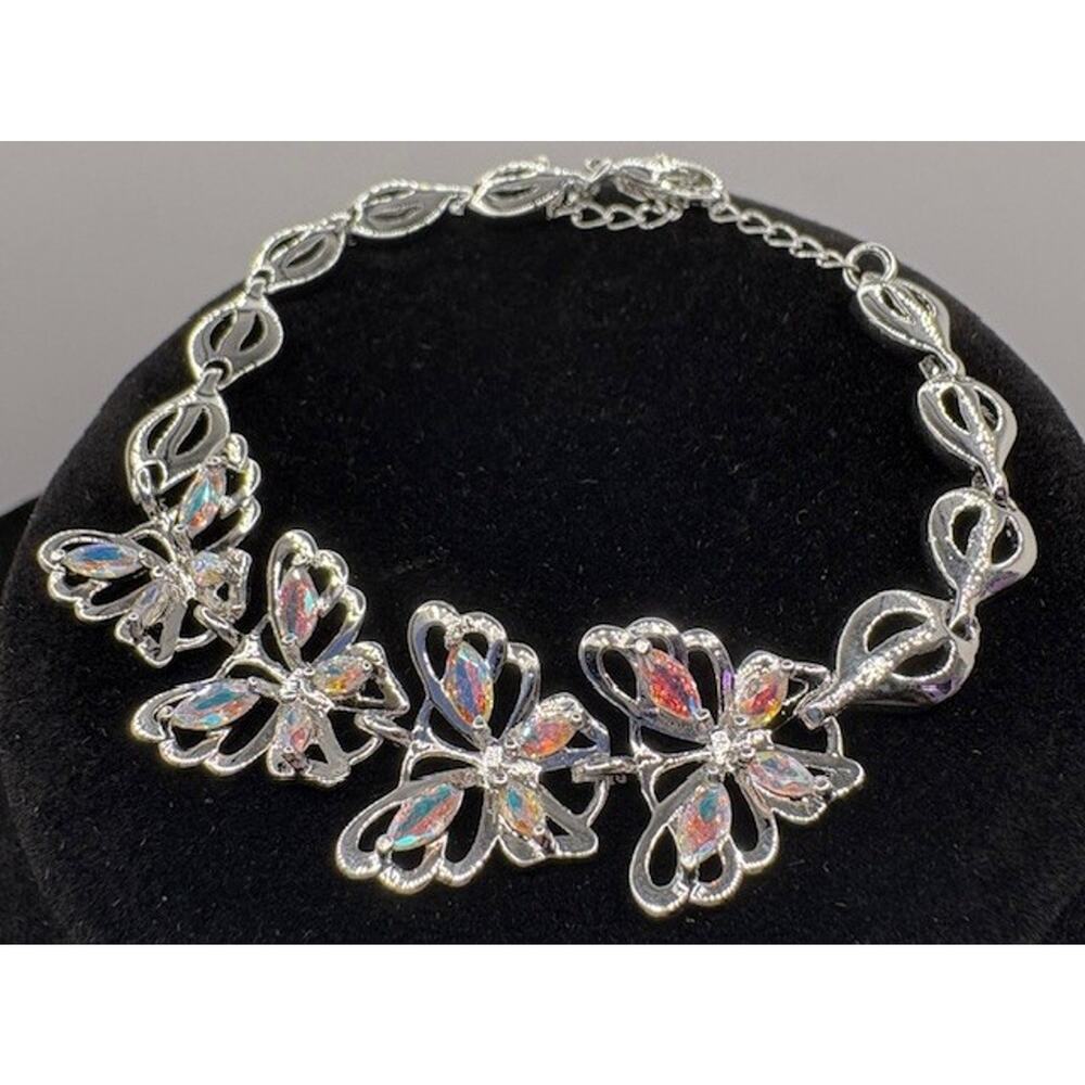 Butterfly Bracelet Silver over Brass Faux Jewels